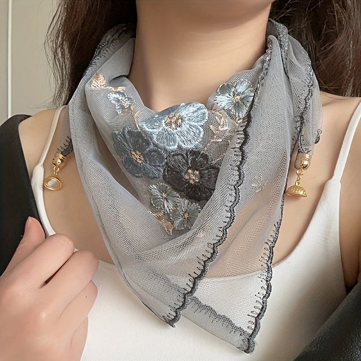 Vintage Floral Embroidered Scarf