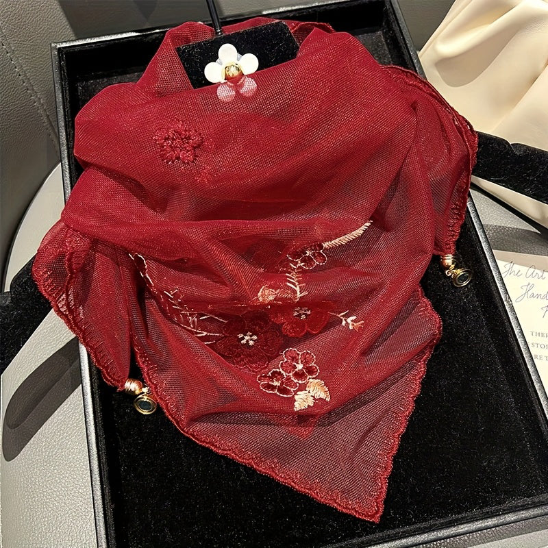 Vintage Floral Embroidered Scarf