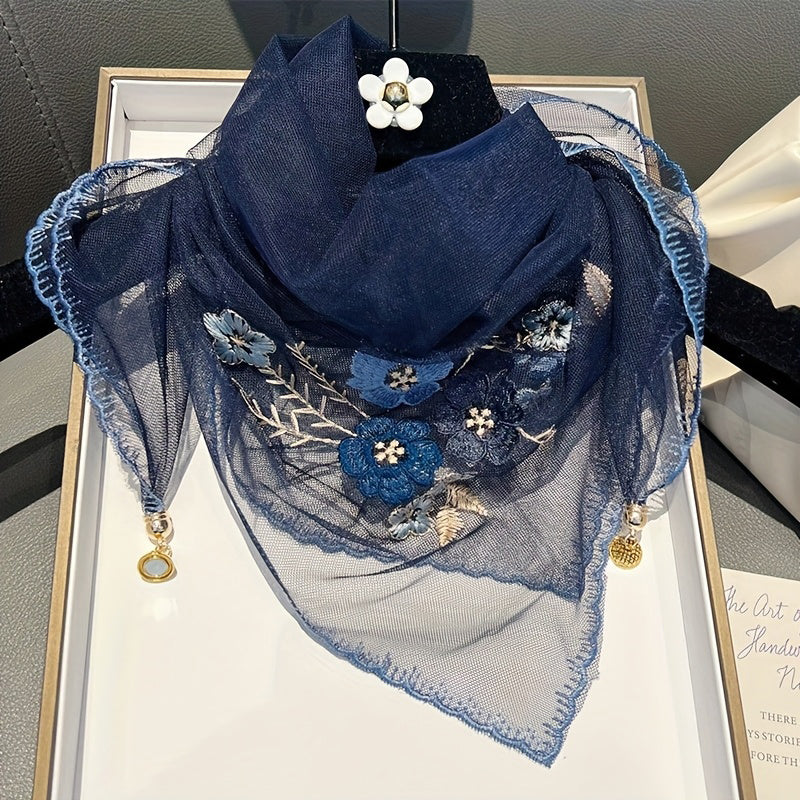Vintage Floral Embroidered Scarf