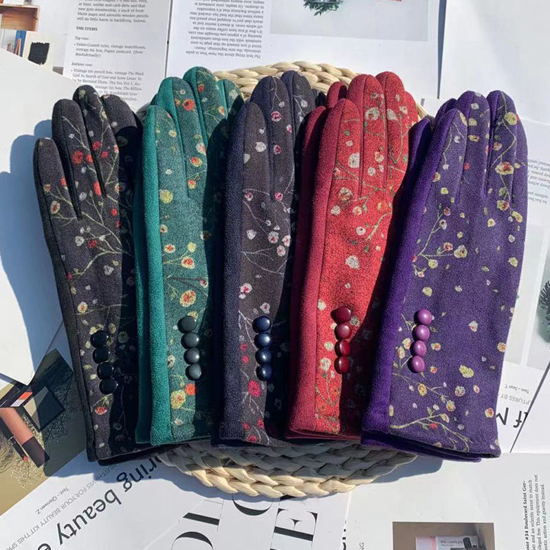 Warm Floral Print Gloves