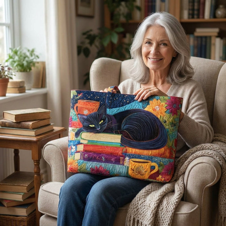 Sac Artisanal - Chat Noir avec Livres et Tasses
