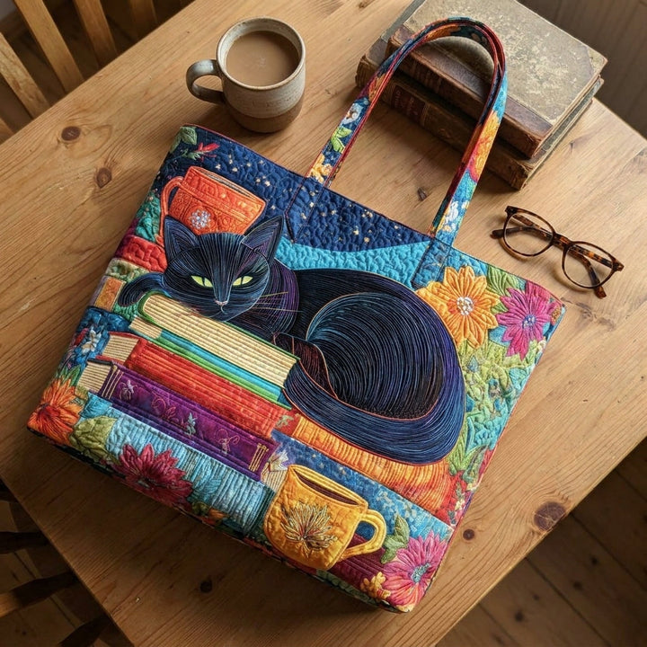 Sac Artisanal - Chat Noir avec Livres et Tasses