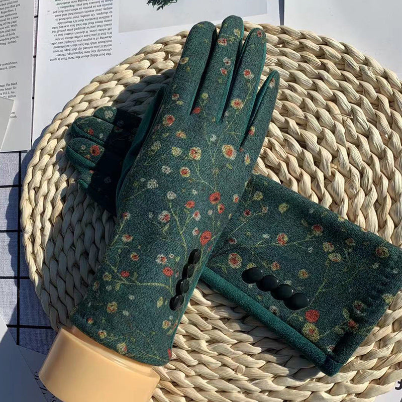 Warm Floral Print Gloves