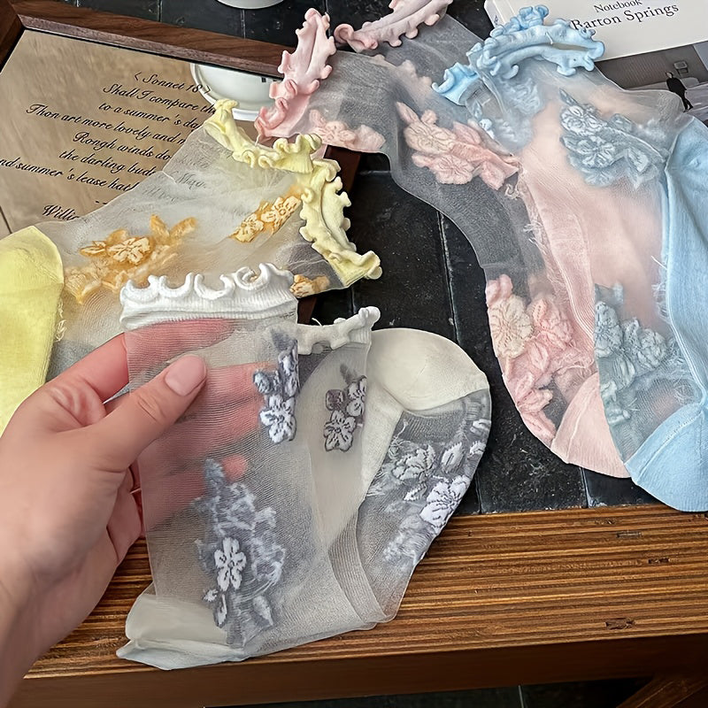 Breathable Flower Embroidered Socks