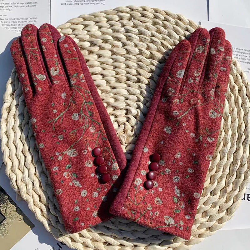 Warm Floral Print Gloves