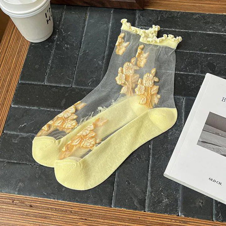 Breathable Flower Embroidered Socks