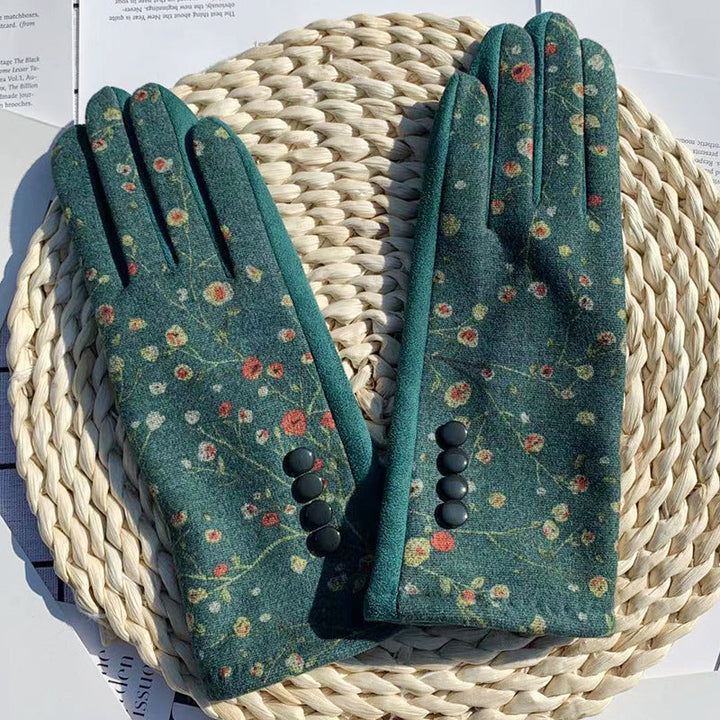 Warm Floral Print Gloves
