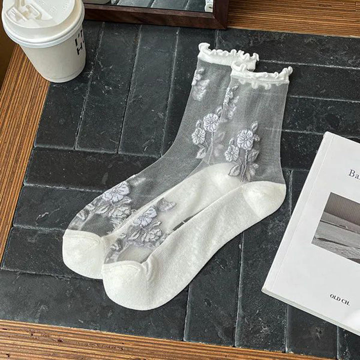 Breathable Flower Embroidered Socks