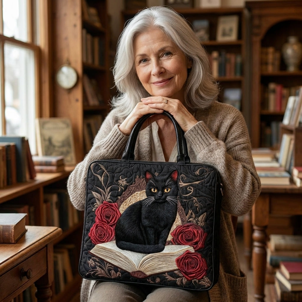 Sac Quilté Artisanale - Chat Noir sur les Livres