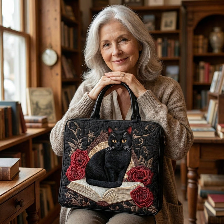 Sac Quilté Artisanale - Chat Noir sur les Livres