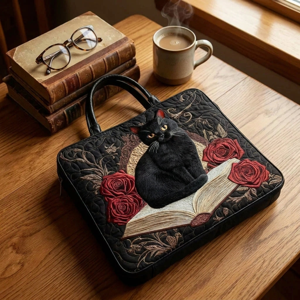 Sac Quilté Artisanale - Chat Noir sur les Livres