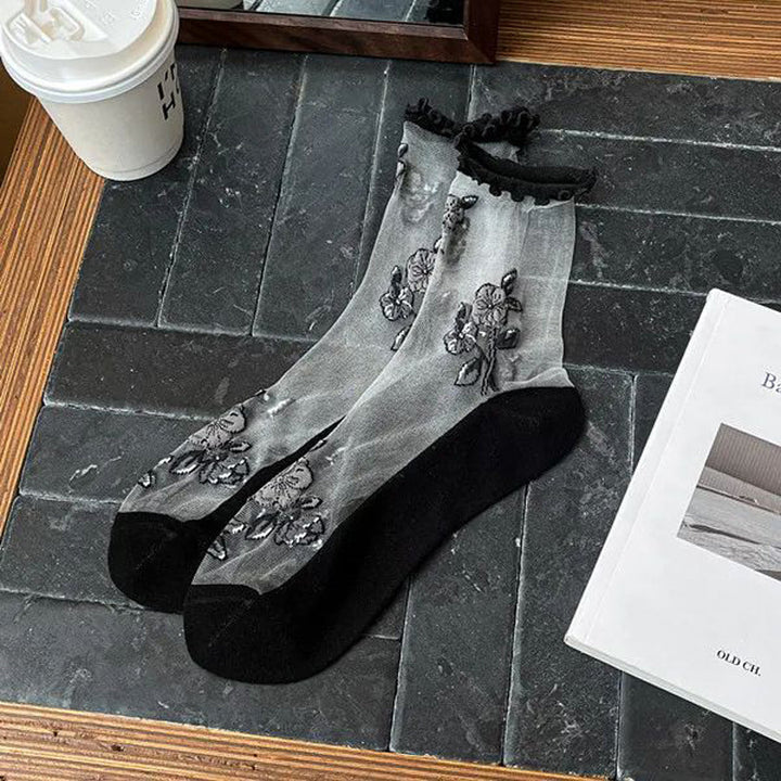 Breathable Flower Embroidered Socks