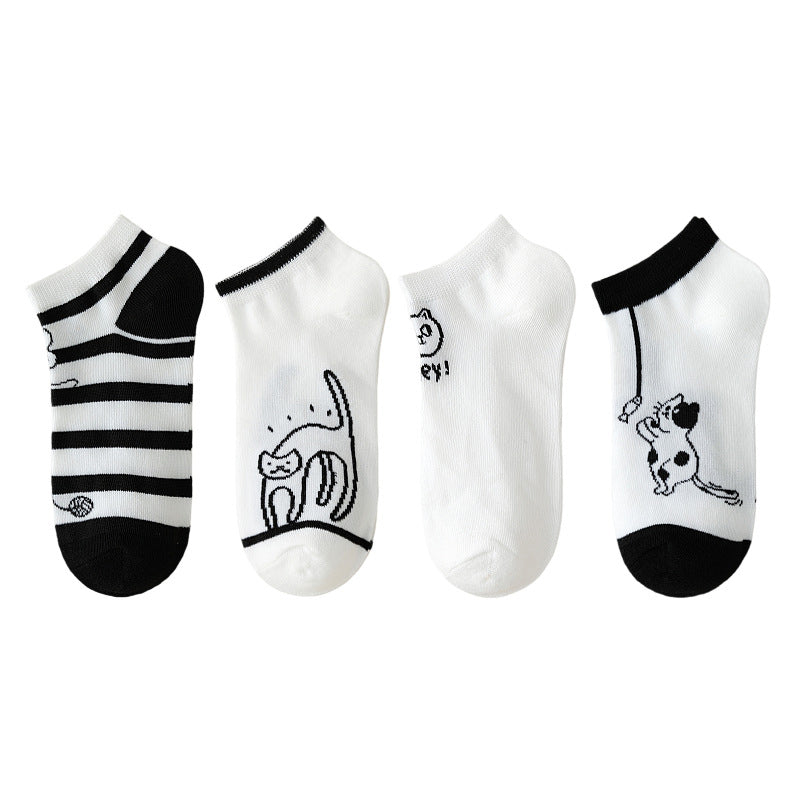 Pack Of 4 Pairs Of Cat Print Socks