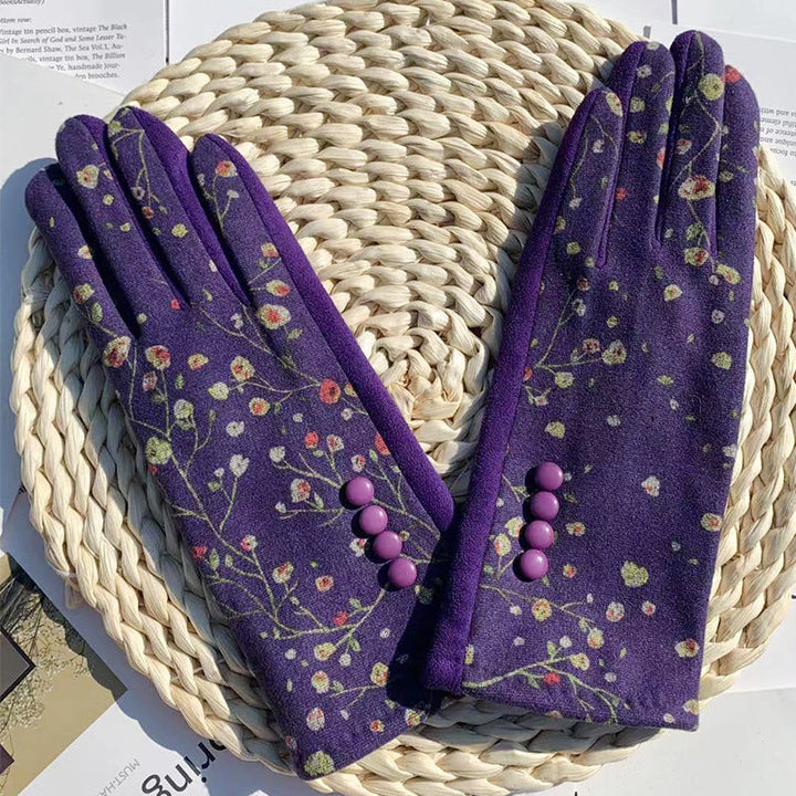 Warm Floral Print Gloves