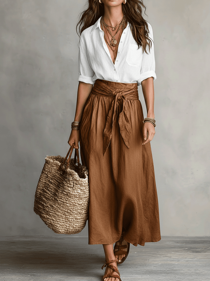 Estella - Ensemble élégant de blouse et jupe midi