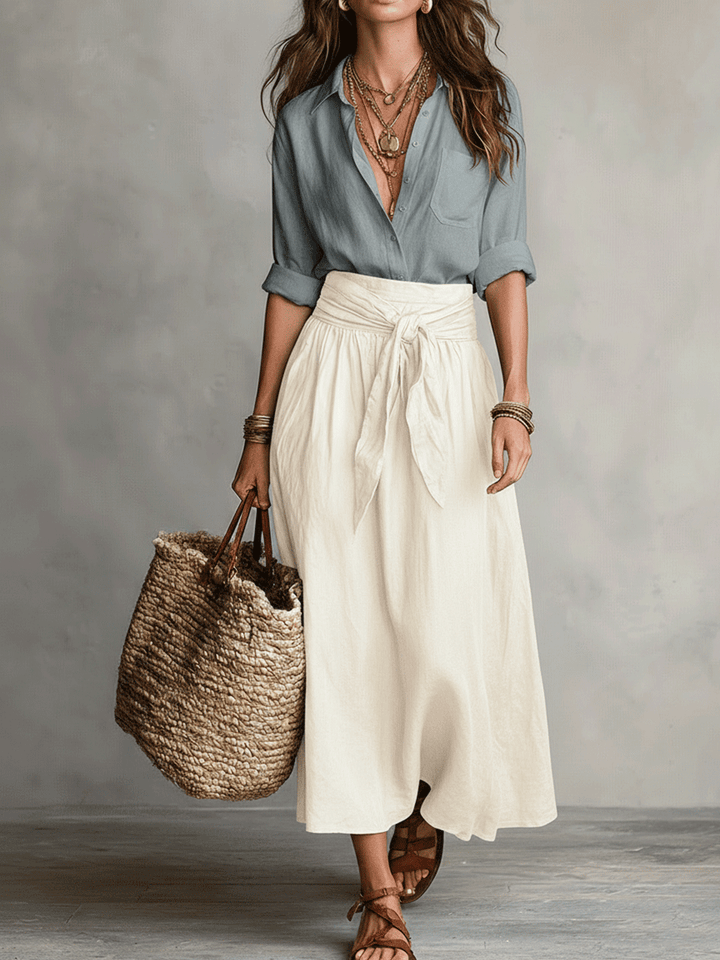Estella - Ensemble élégant de blouse et jupe midi