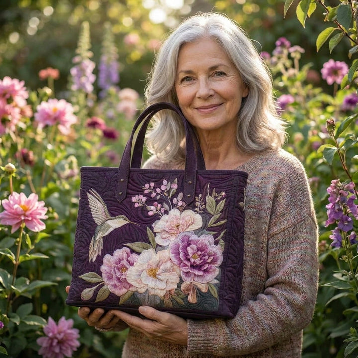Sac Matelassé Artisanal - Colibri et Orchidées