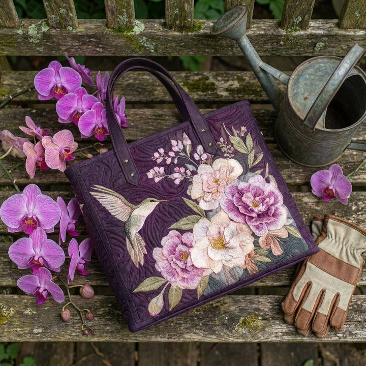 Sac Matelassé Artisanal - Colibri et Orchidées