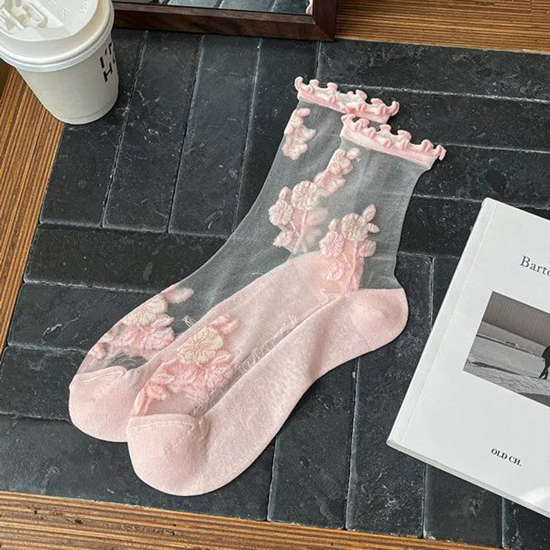 Breathable Flower Embroidered Socks