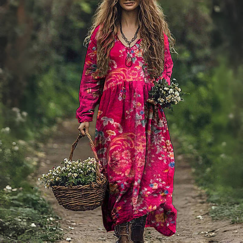 Vintage Floral Print Dress