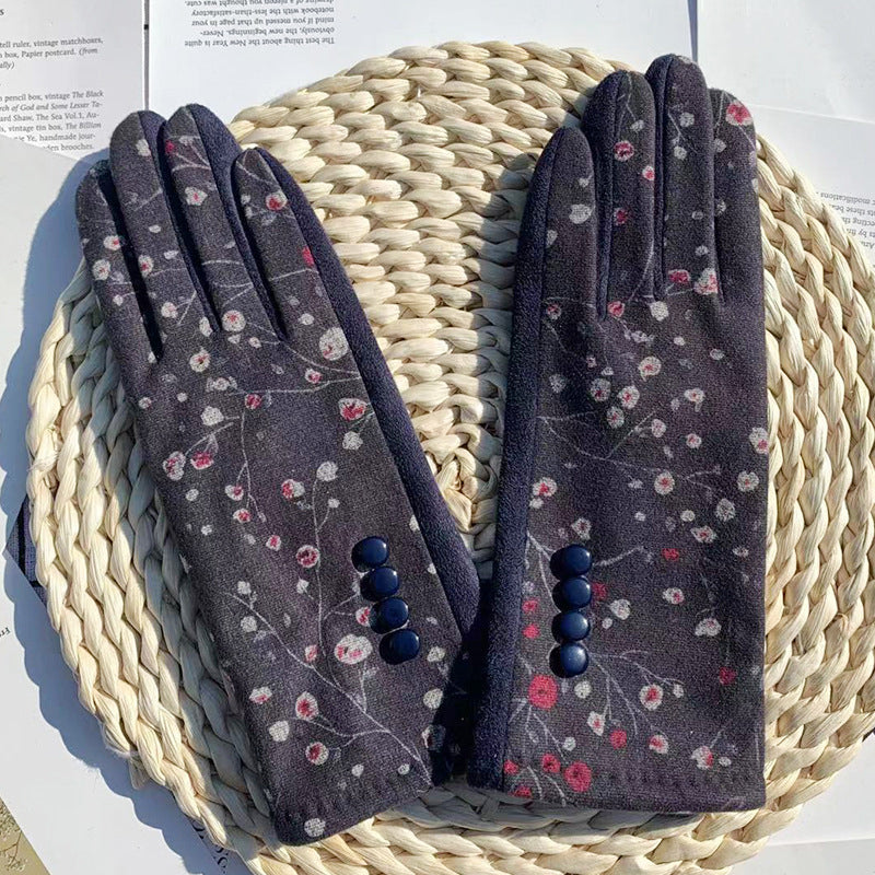 Warm Floral Print Gloves