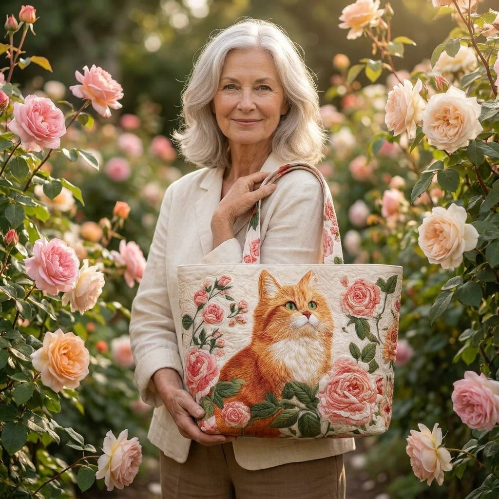 Sac Artisanal - Chat Orange avec Roses
