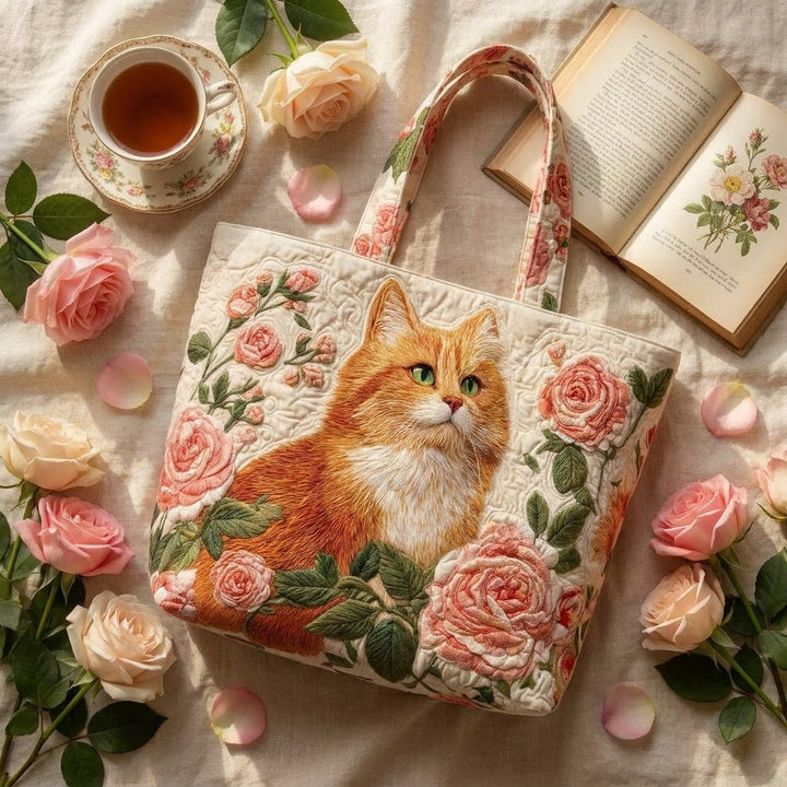Sac Artisanal - Chat Orange avec Roses