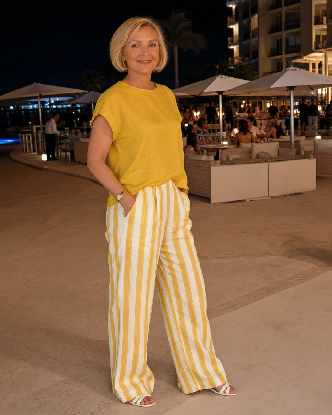 Miolna | Ensemble Top en Mélange de Lin et Pantalons à Jambes Larges Rayés