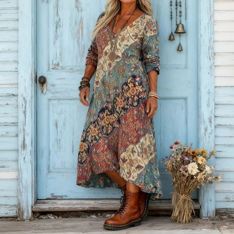 【Long Sleeve】Vintage Ethnic Print Dress