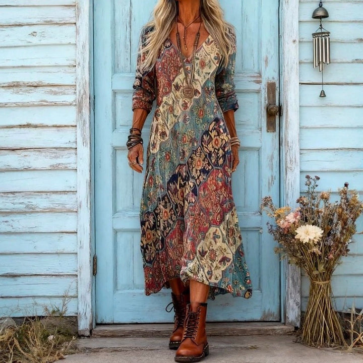 【Long Sleeve】Vintage Ethnic Print Dress