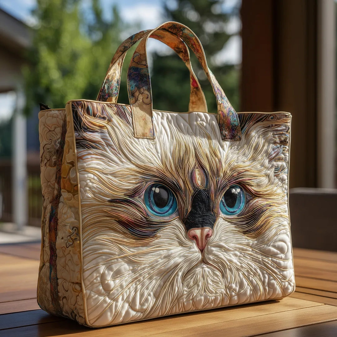 Sac en Cuir Artisanale - Chat Blanc aux Yeux Bleus