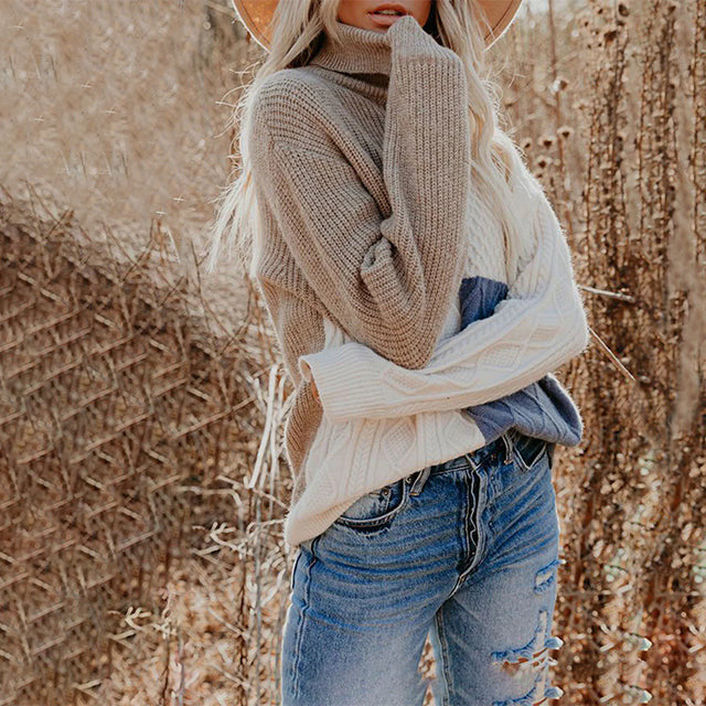 Contrast Color Turtleneck Sweater