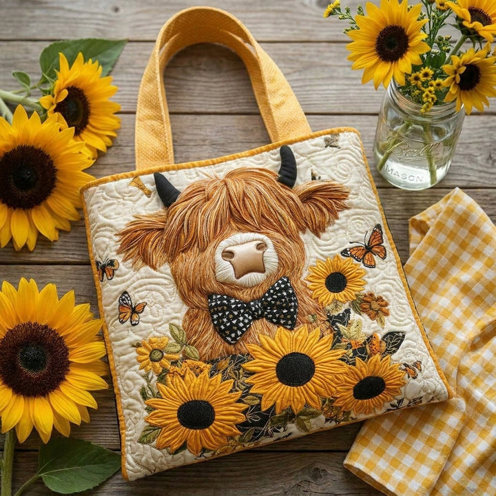 Sac à Matelassé - Vache des Highlands avec Tournesols