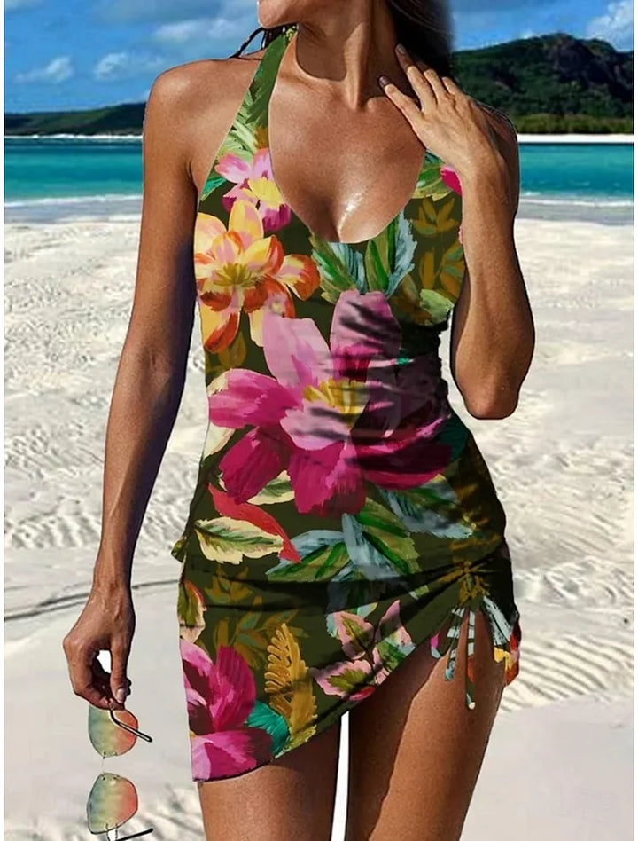 Fiesta - Floral tankini set with graphic design that covers the abdomen