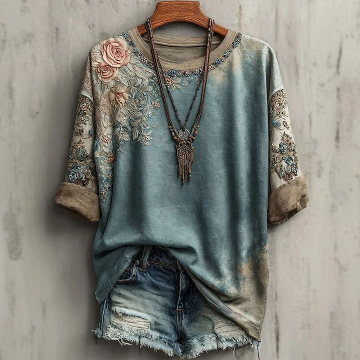 【Long Sleeve】Vintage Floral Print T-Shirt