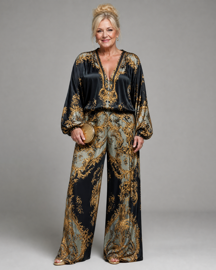 Valoria | Blouse Imprimée Baroque Et Ensemble Pantalons Larges