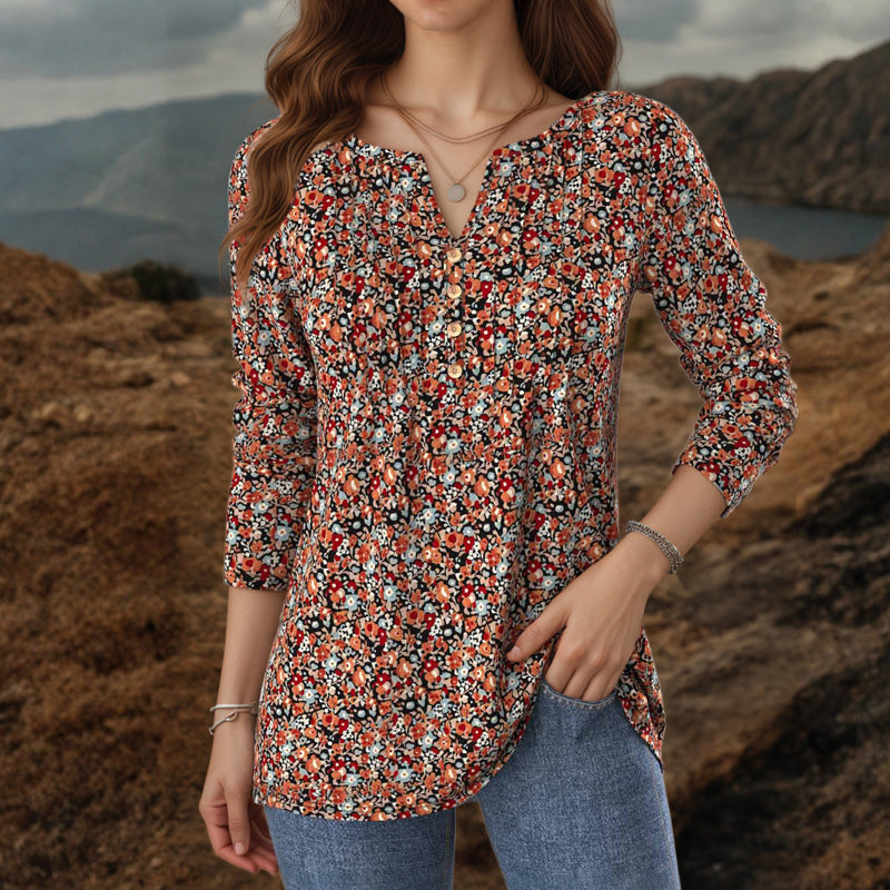 【Long Sleeve】Vintage Floral Blouse