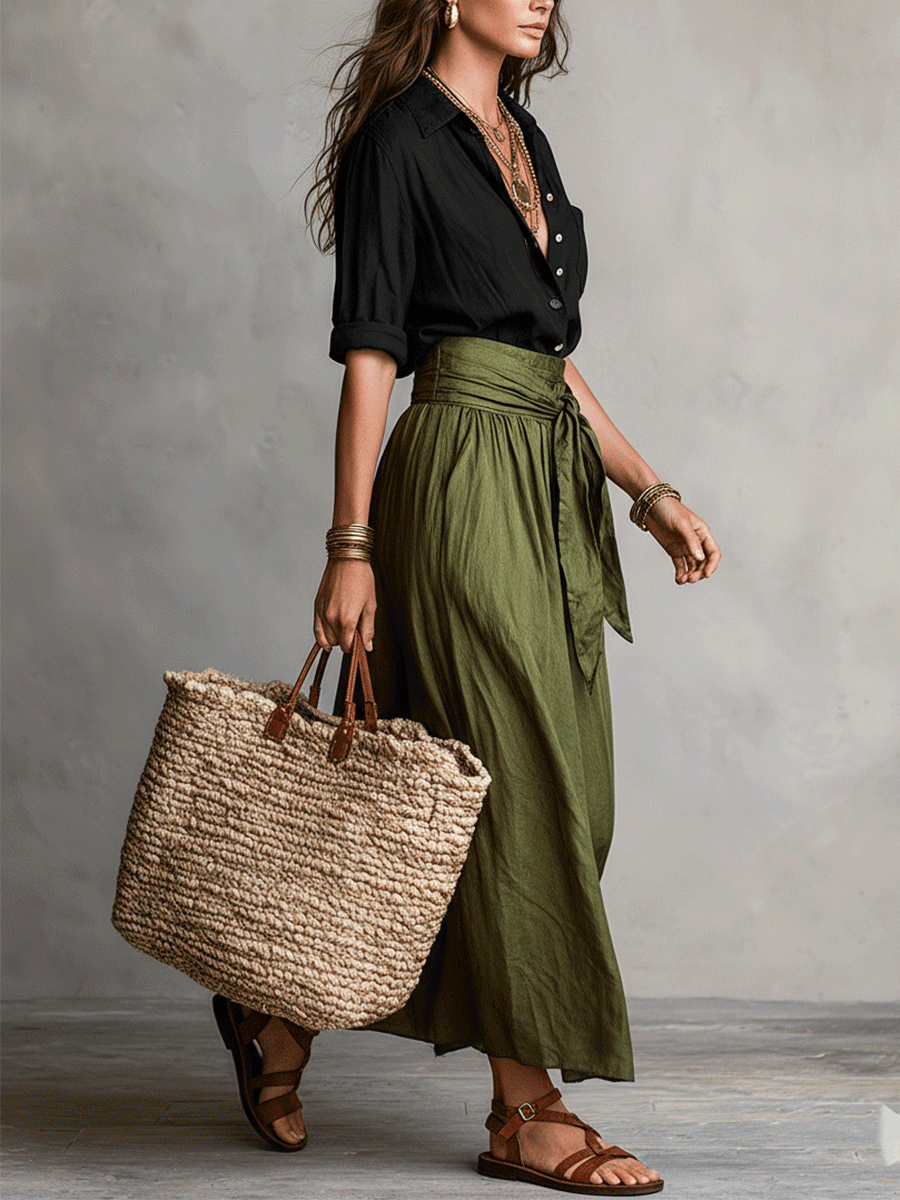 Estella - Ensemble élégant de blouse et jupe midi