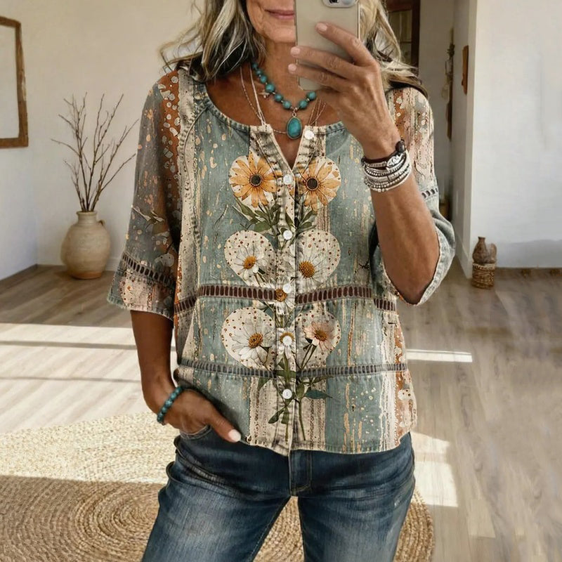 Vintage Floral Print Blouse