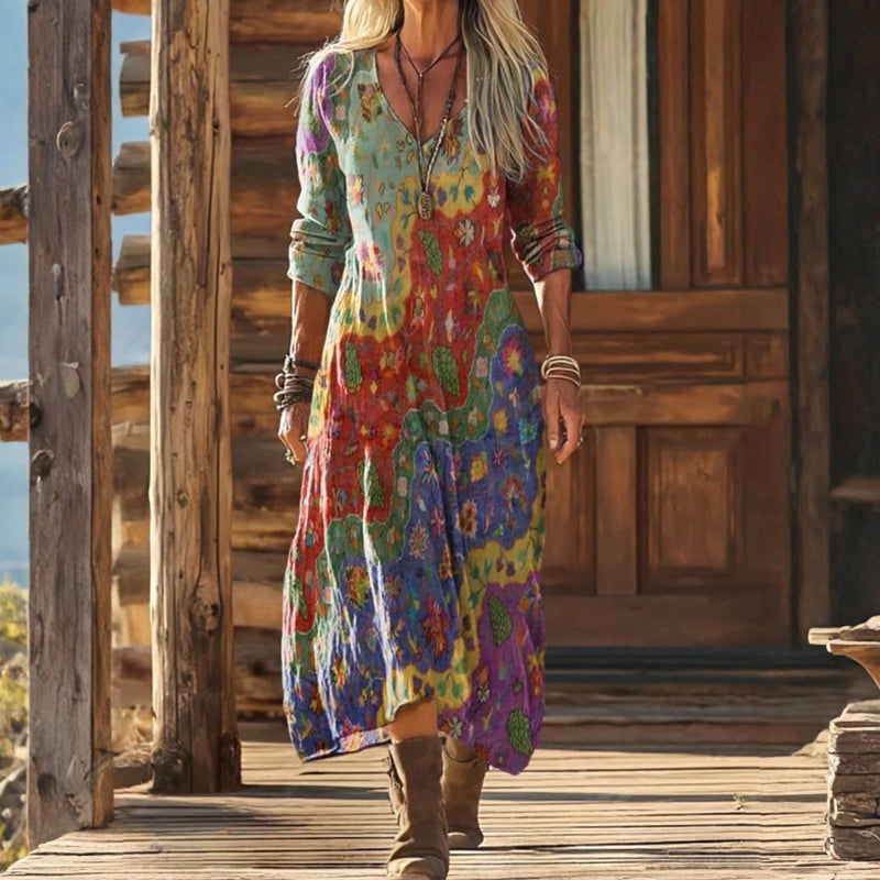 【Long Sleeve】Vintage Colourful Dress