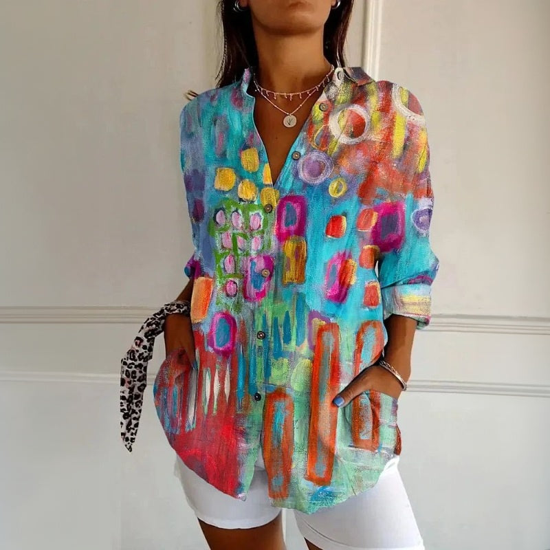 【Long Sleeve】Vintage Colourful Blouse