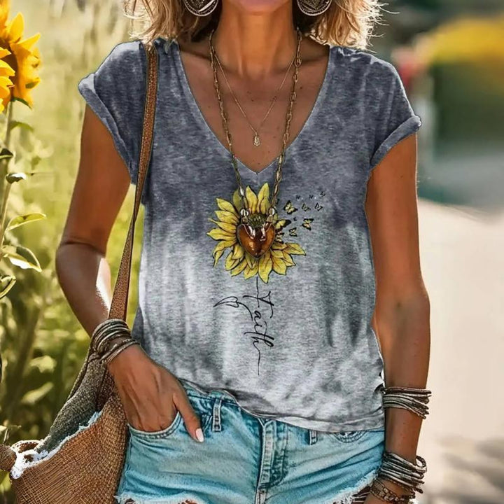 Floral Print Gradient T-Shirt