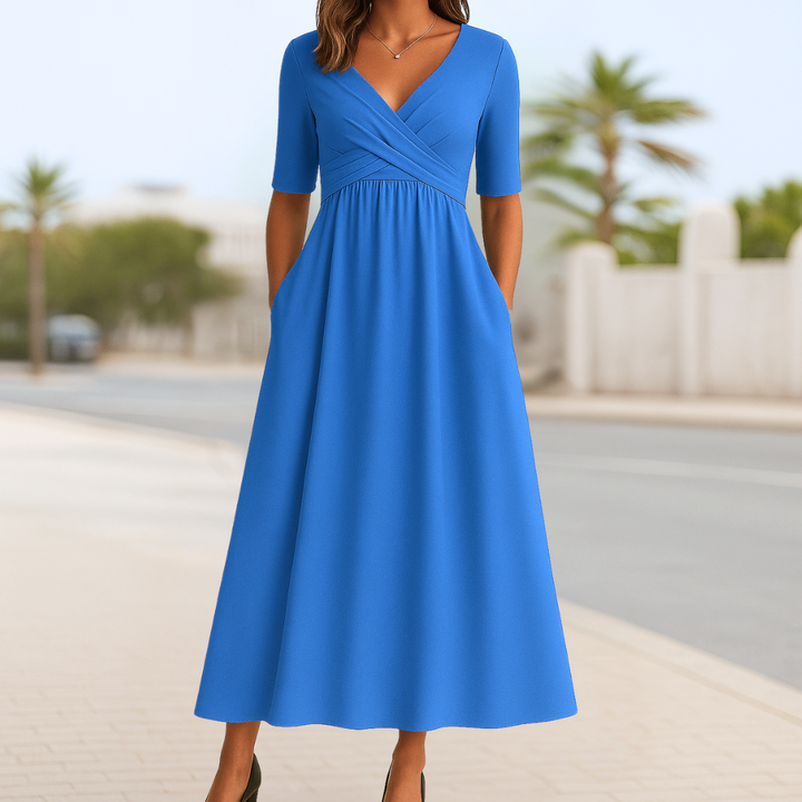Monique - Robe Croisée à Manches Courtes