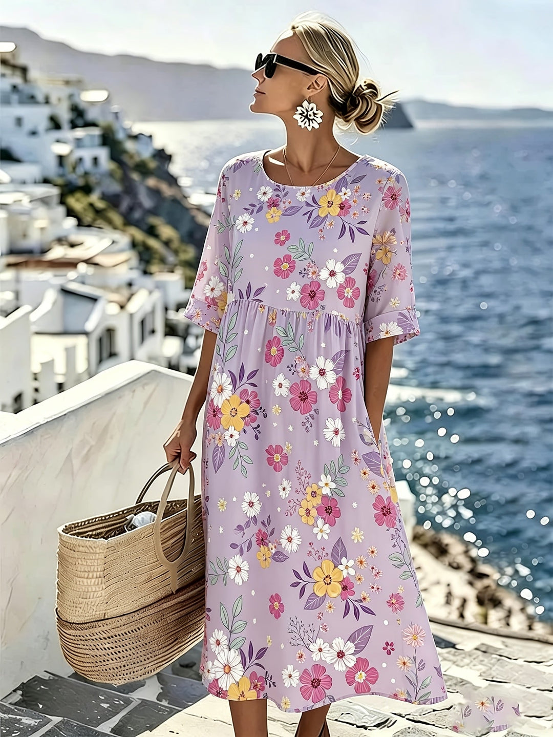 Amelia™ - Robe Midi Fleurie Élégante d&