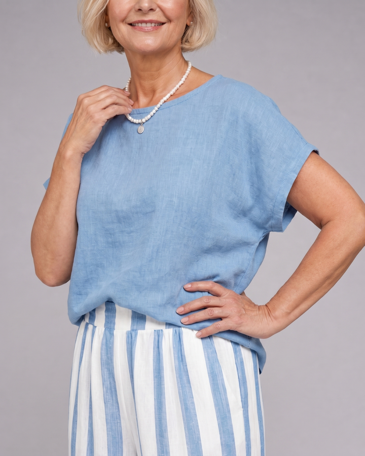 Miolna | Ensemble Top en Mélange de Lin et Pantalons à Jambes Larges Rayés