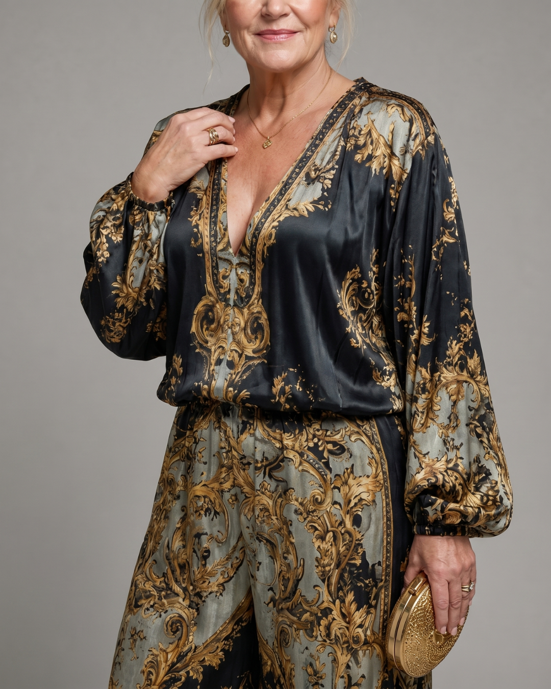 Valoria | Blouse Imprimée Baroque Et Ensemble Pantalons Larges