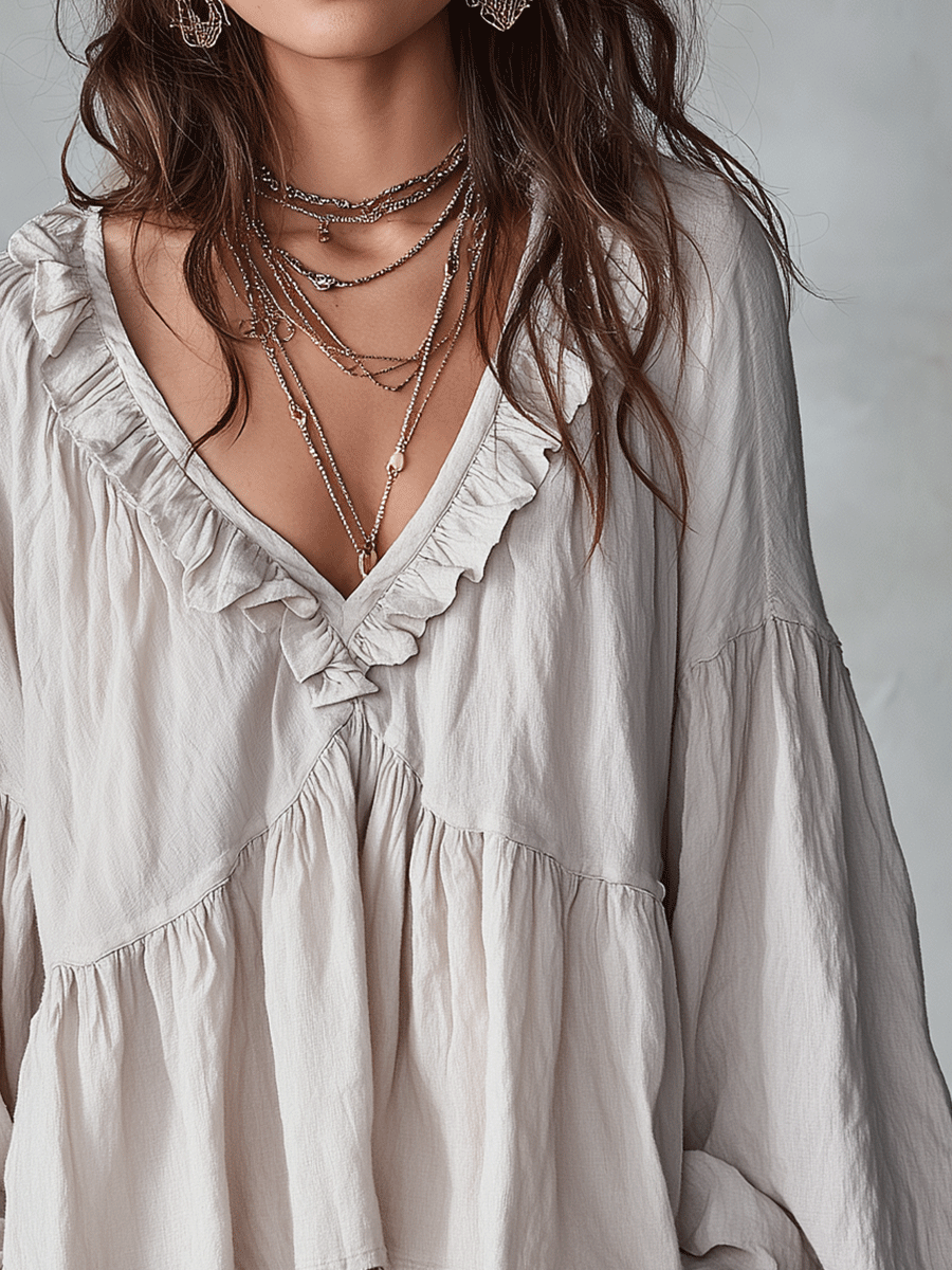 Blouse Bohémienne Douce à Volants Inspirée du Vintage