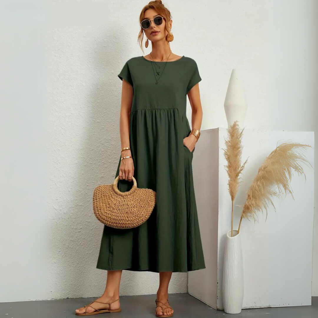 Isla - Robe Midi Décontractée en Coton