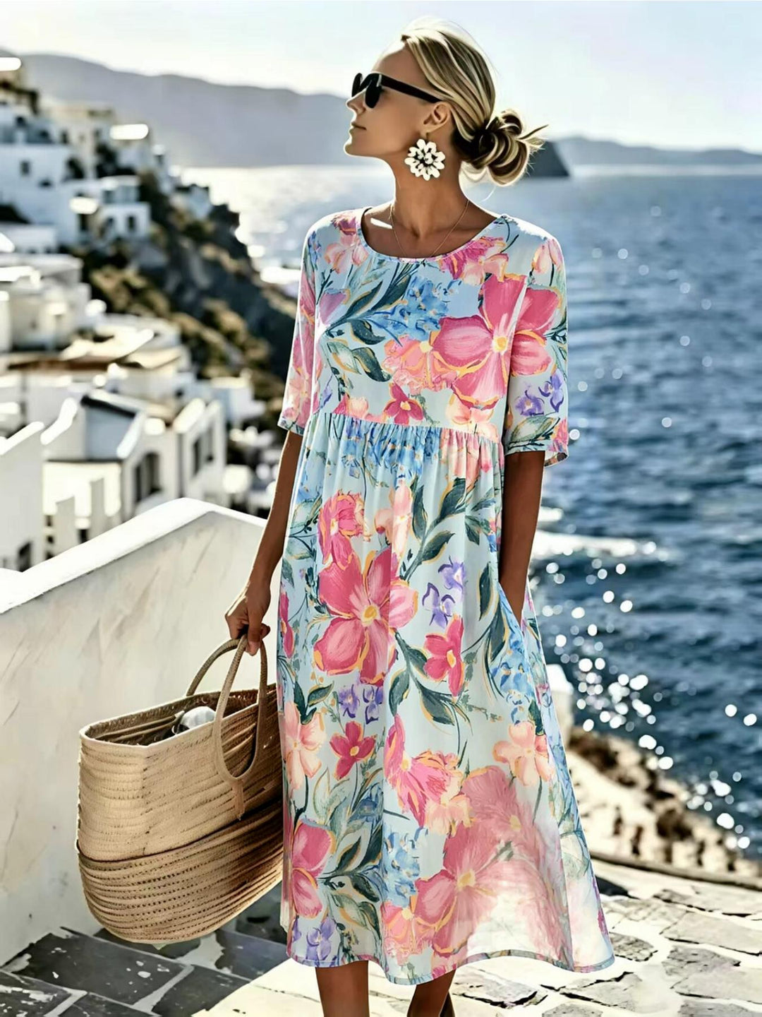 Evie™ - Robe Midi Élegante à Fleurs d&