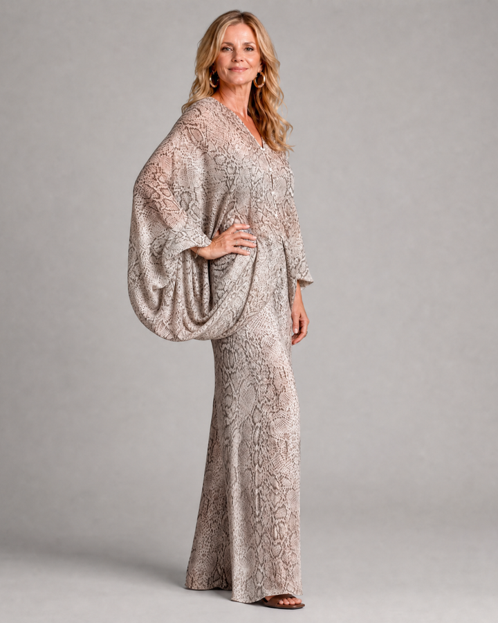 Esmoria | Blouse Drapée Imprimé Serpent Et Ensemble Pantalons Large